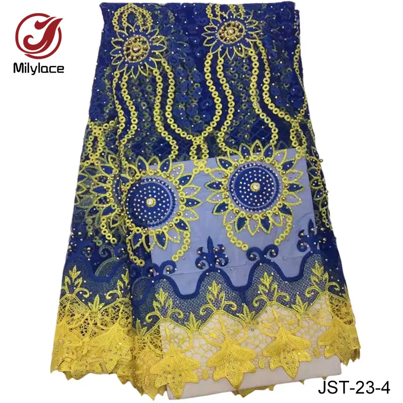 Rhinestoned lace fabric with beads wholesale guangzhou fabrics ankara textile embroidery for dresses JST-23 | Дом и сад