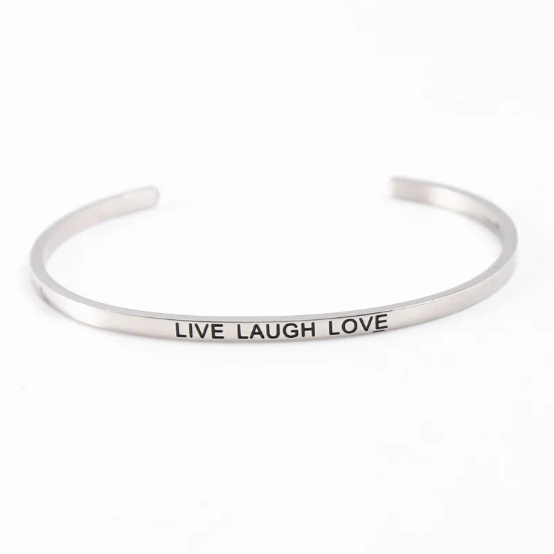 LIVE LAUGH LOVE Новинка 3,2 мм барный браслет из нержавеющей стали с гравировкой HAKUNA MATATA вдохновляющая Цитата ручная печать браслет с мантрой для женщин - Окраска металла: LIVE LAUGH LOVE