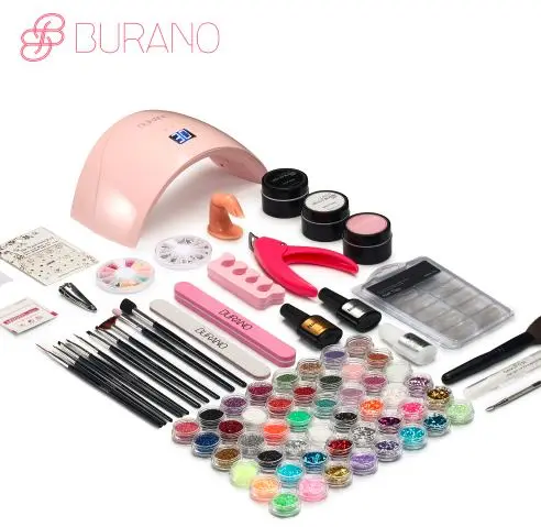 set004pink601 BURANO УФ/светодиодный маникюрный набор с лампой УФ-гель для дизайна ногтей Наборы инструментов кисти Советы Клей акриловый порошок Набор 004 - Цвет: set004pink601