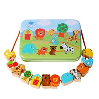 wooden toy cartoon animals fruit diy toy beads toy stringing threading beads game education toy for baby kids children