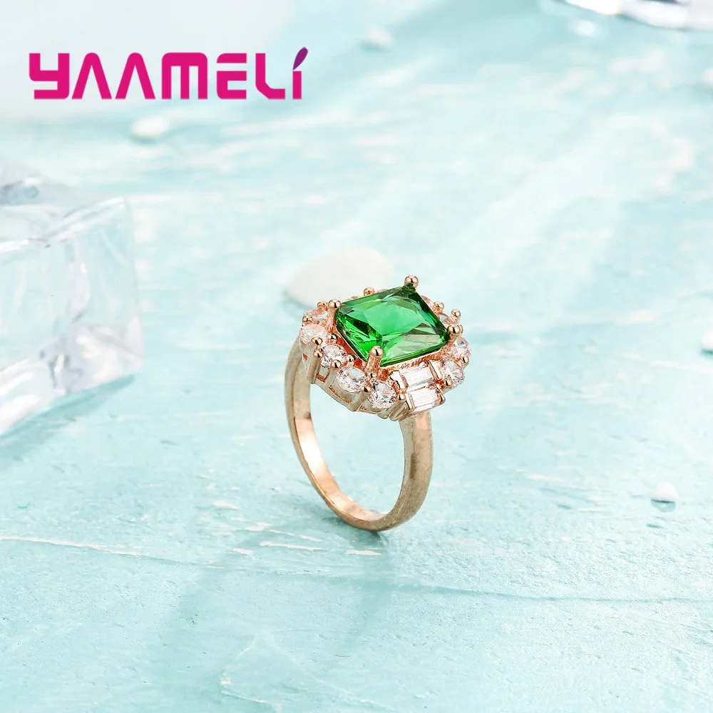 Хорошее качество розовое золото цвет палец кольцо зубец установка зеленый