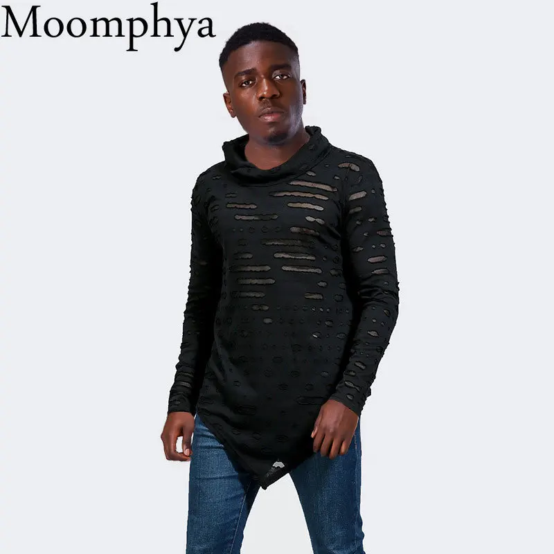 Moomphya 2018 Новое поступление Мужская футболка с воротником-хомутом вырезами
