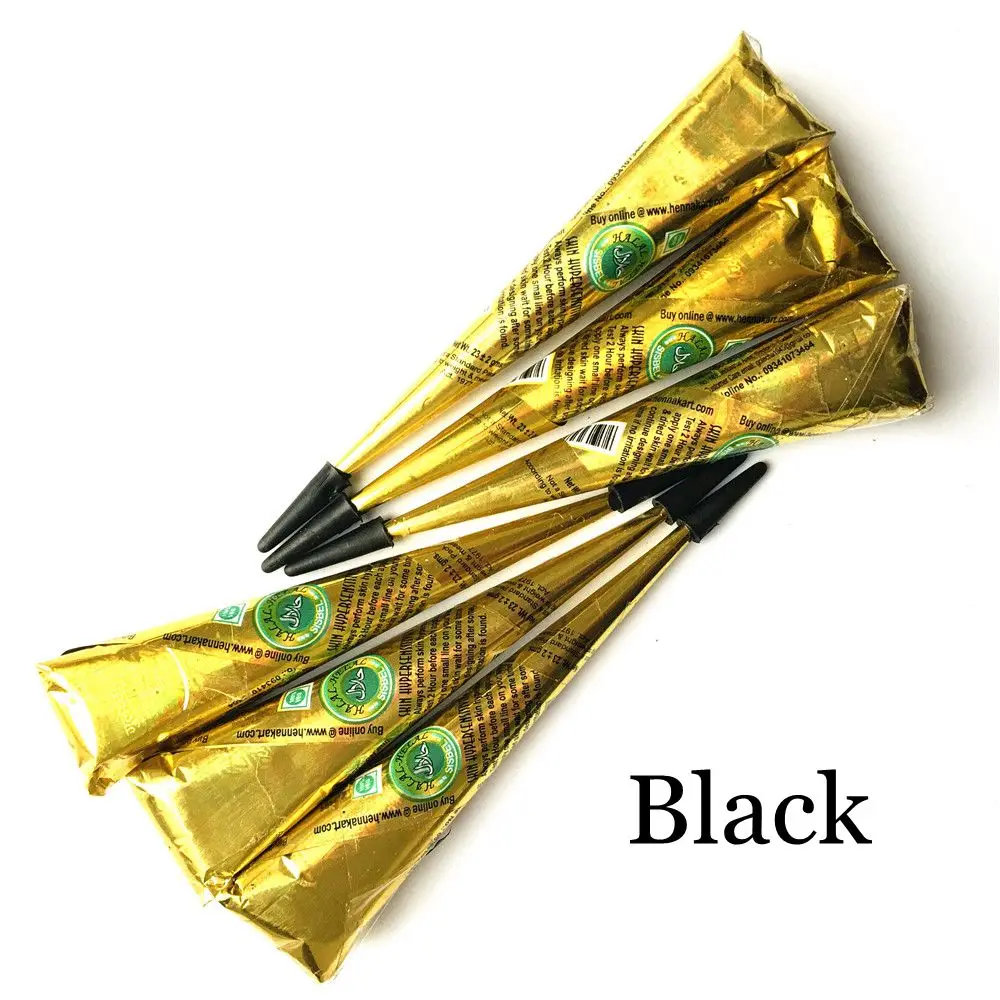 6PCS Black Cone 6 шт./лот черный цвет хна паста для мехенди ручной палец боди-арт краски DIY водонепроницаемый временный рисунок индийская хна татуировки конус - Цвет: 6PCS Black Cone