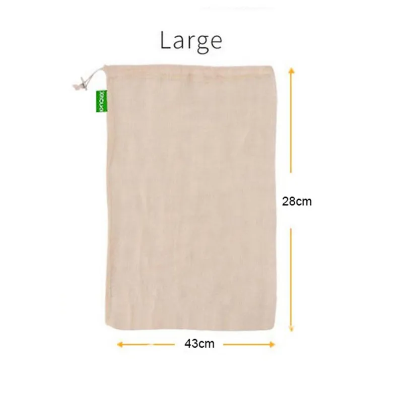 43x28cm Многоразовые мешки для фруктов и овощей экологически чистые хлопковые сетчатые сумки ecologico производят сумки для хранения Домашний кухонный Организатор - Цвет: 43x28cm