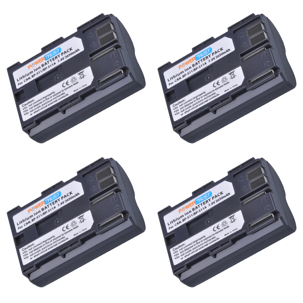 PowerTrust 4 шт. 2650 мАч BP 511 батарея для камеры BP511 Canon EOS 40D 300D 5D 20D 30D 50D 10D D60 G6 511A|bp 511a|bp 511camera