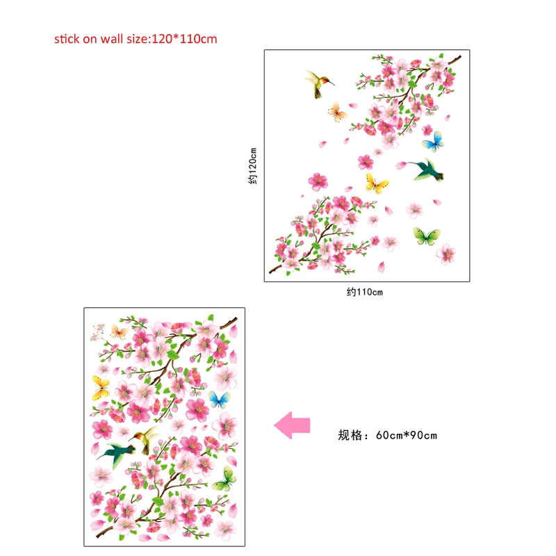 

Peach blossom wall stickers home decor removable flower wall decals living room adhesive bedroom nature landscape wall mural