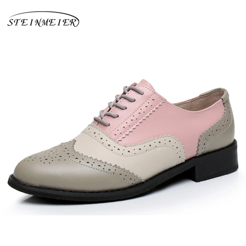 grey beige pink Женская обувь на плоской подошве кожаные туфли-оксфорды для Для женщин женские Размер 11 дизайнер Винтаж без каблука Обувь круглый носок ручной работы белый CREEPERS - Цвет: grey beige pink