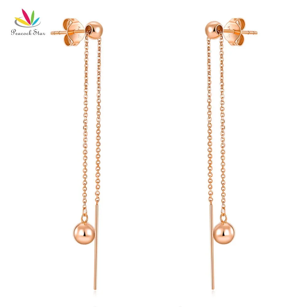 Real Solid 18K Rose Gold Long Line Earrings Drop Dangle Ball 2 -Way of Wearing Simple Elegant | Украшения и аксессуары