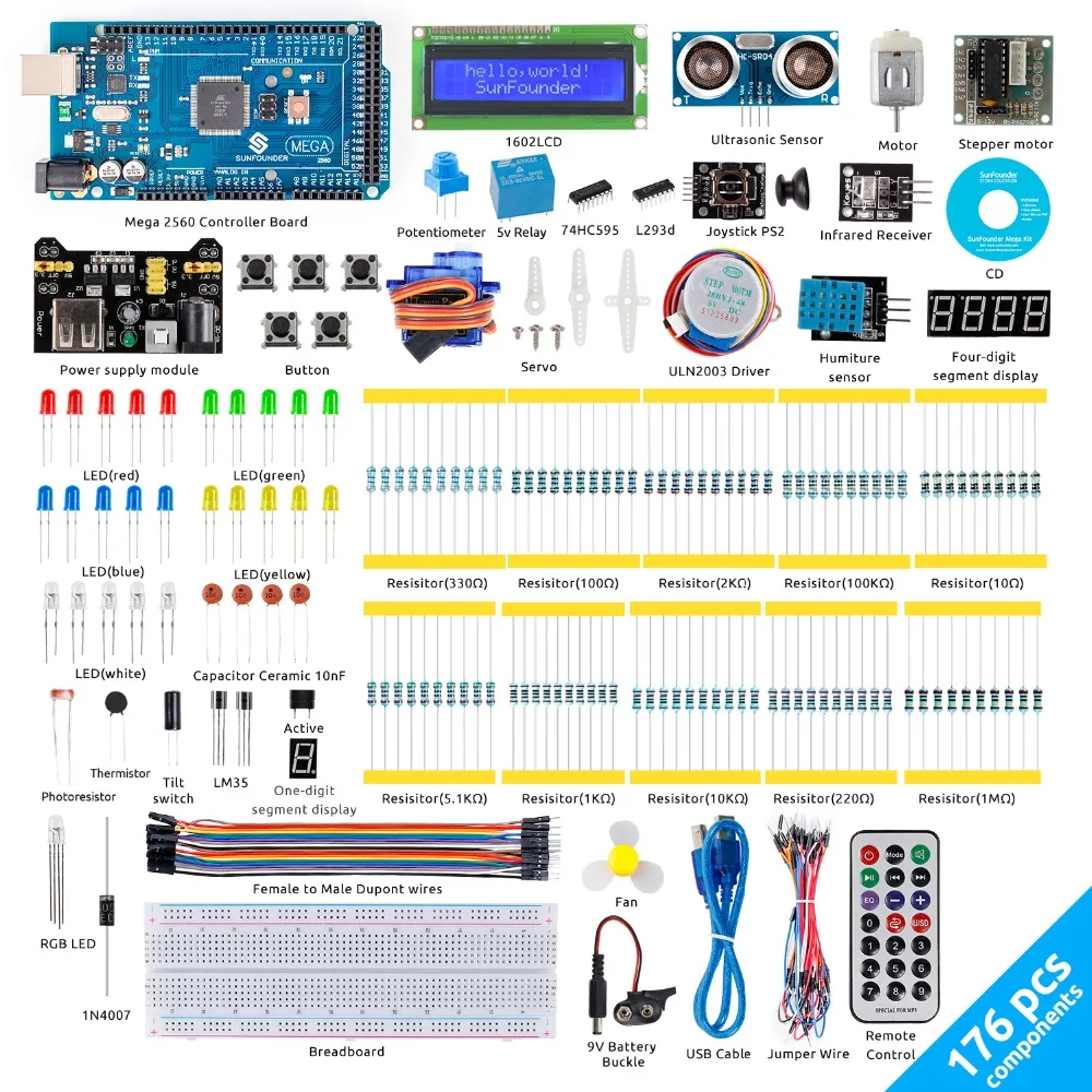 Стартовый набор для проекта sunfower Mega 2560 R3 для Arduino UNO R3 Mega2560 Mega328 Nano+ 26 учебников+ светодиодный+ резистор+ CD