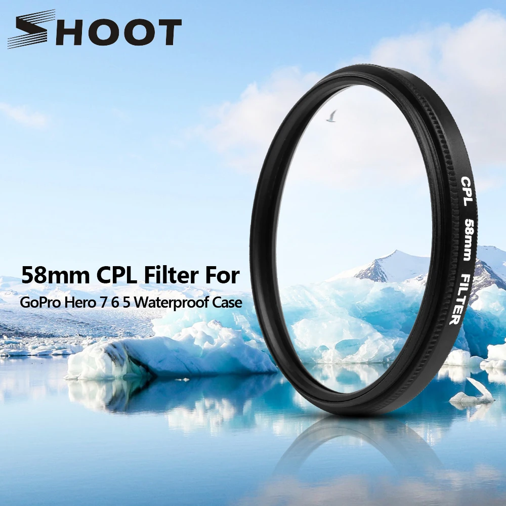 

Фильтр SHOOT для GoPro Hero 6, 5, 7, черный, 58 мм, CPL, оригинальный водонепроницаемый чехол с адаптером для крышки объектива, аксессуары для Go Pro, Hero 6, 5