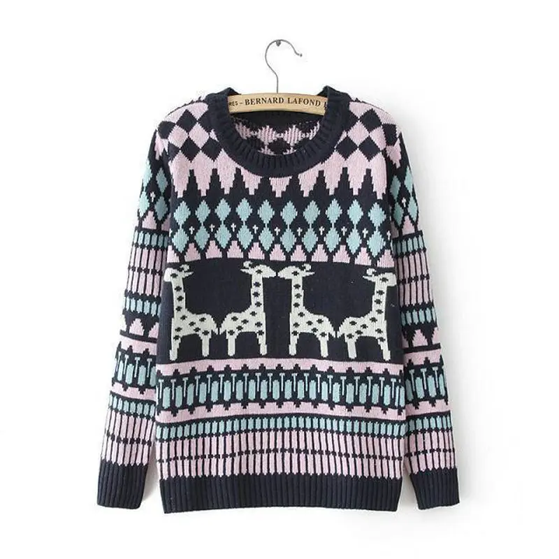 New 2017 Pullovers Sweaters Lovely Geometric Pattern Deer Female Autumn And Winter Pullover knit Sweater Jacket NM33 | Женская одежда