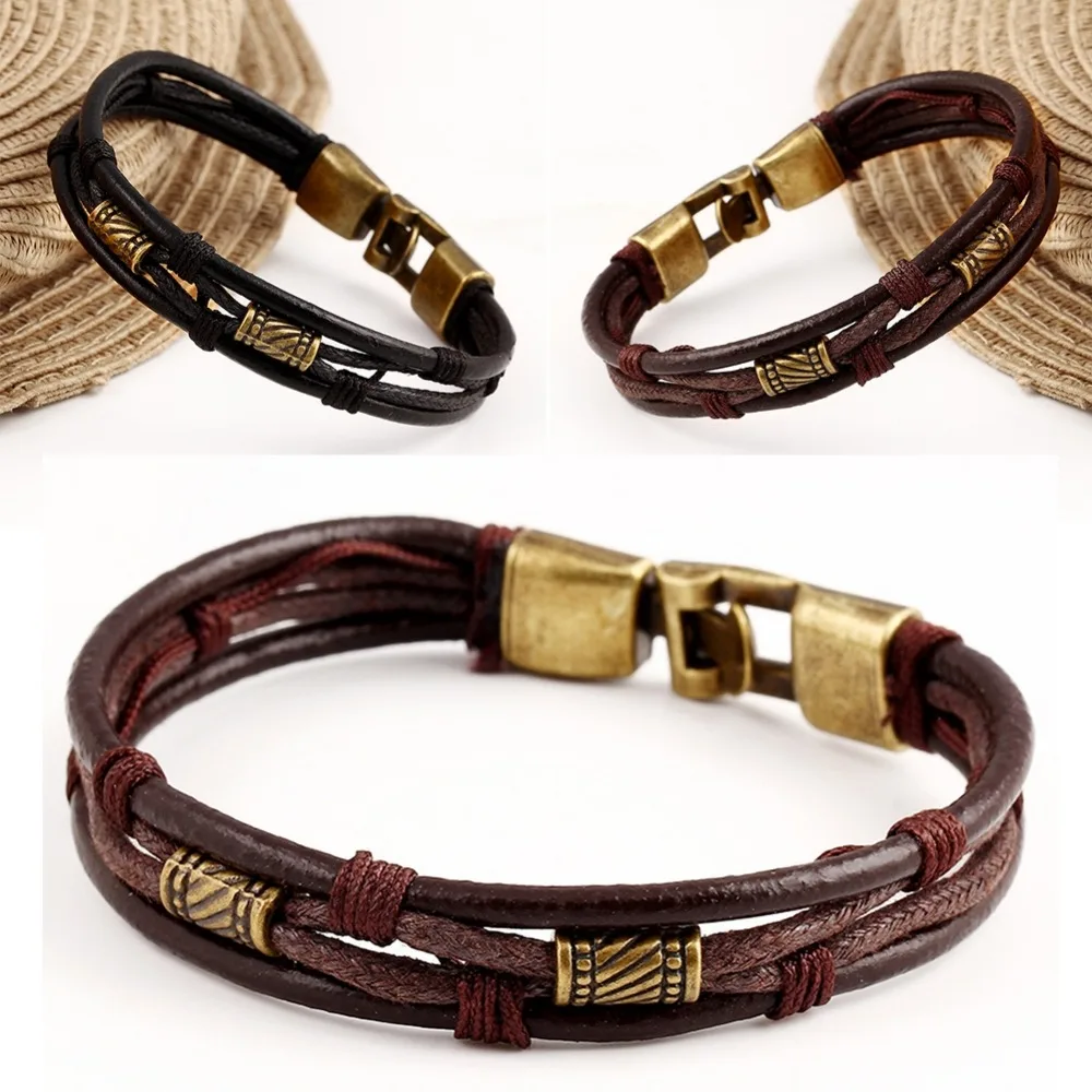 Новые мужские плетеные браслеты ручной работы из натуральной кожи Браслет