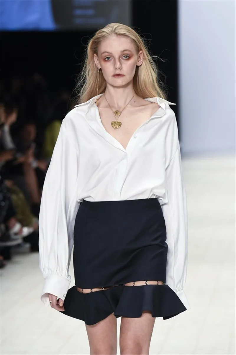 AEL Summer White Shirt and Black Hollow Skirt 2018 Fashion Women's Clothing Two Piece Set Hight Quality |