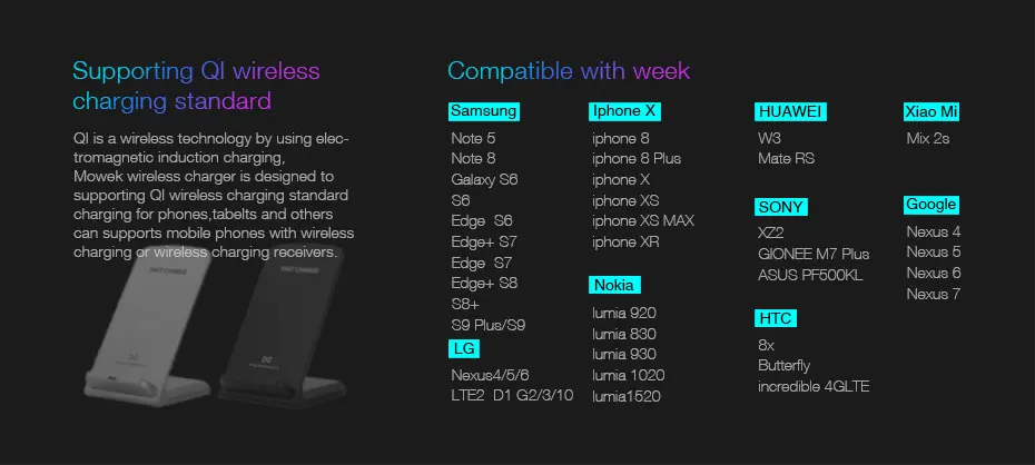 Moweek Qi Беспроводное зарядное устройство для iPhone XS Max XR X 8 Быстрый Держатель подставка Беспроводное зарядное устройство для samsung S9 S8 Note 8 Xiaomi mix 2s