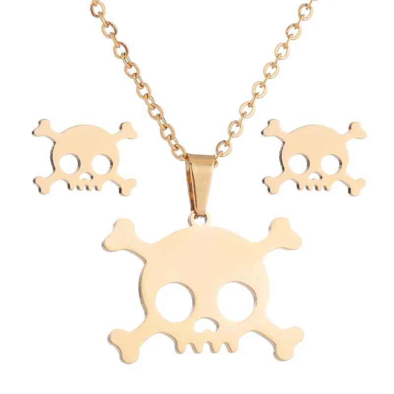 necklace set 061 Hfarich Мода Кролик Дерево Микки крест молния кулон из сердца с цветами ожерелье из нержавеющей стали ожерелье, комплект украшений для женщин - Окраска металла: necklace set 061