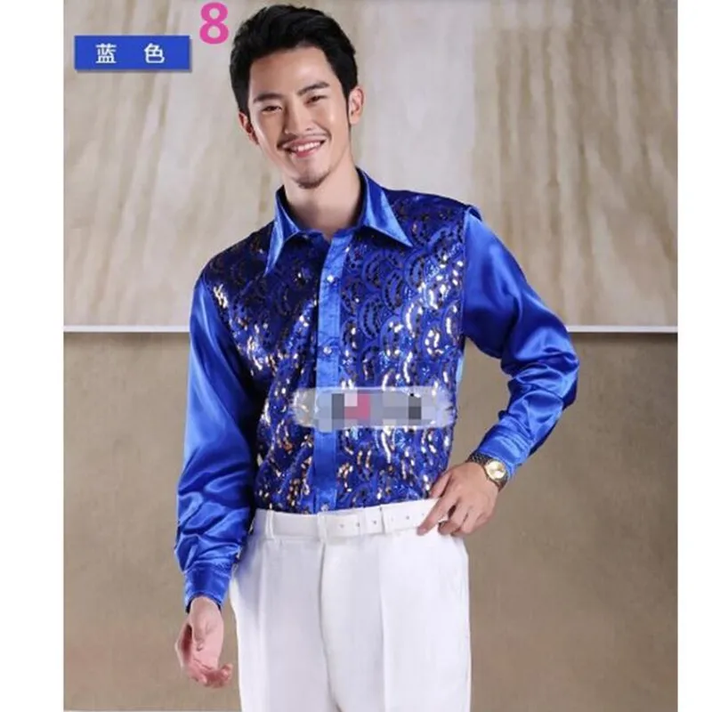 Мужские костюмы рубашка платье Блестящие Блестки мужские свадебные рубашки для