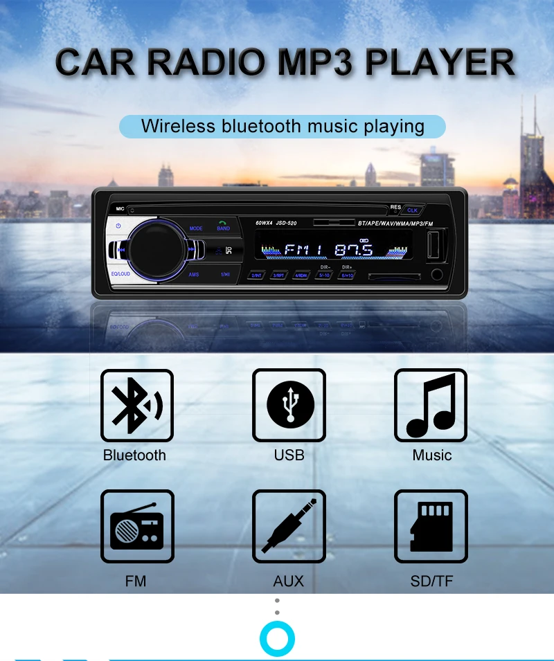 Авторадио JSD-520 авто стерео 1 Din автомагнитола 24 в bluetooth FM Aux вход приемник автомобильный аудио SD USB MP3 MMC WMA JSD-520