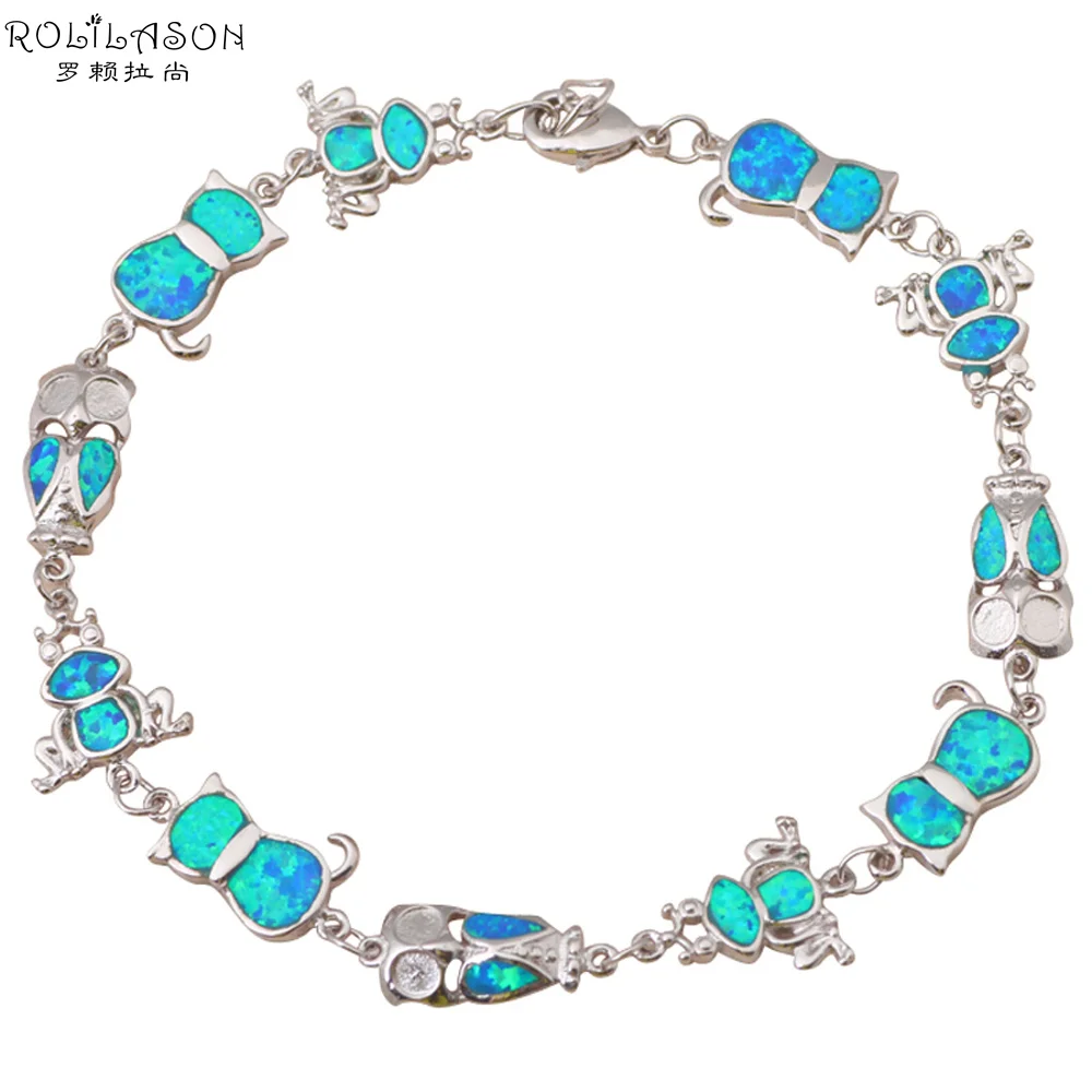 Cat Cute Wholesale &amp retail Blue fire Opal Stamped Silver Fashion Jewelry Bracelets nice gifts OB026 | Украшения и аксессуары