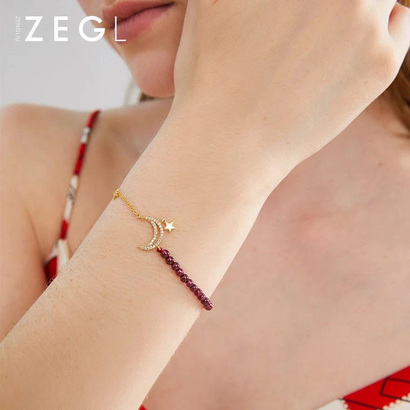 Женский браслет ZEGL star and moon с красным гранатом Корейская версия простого