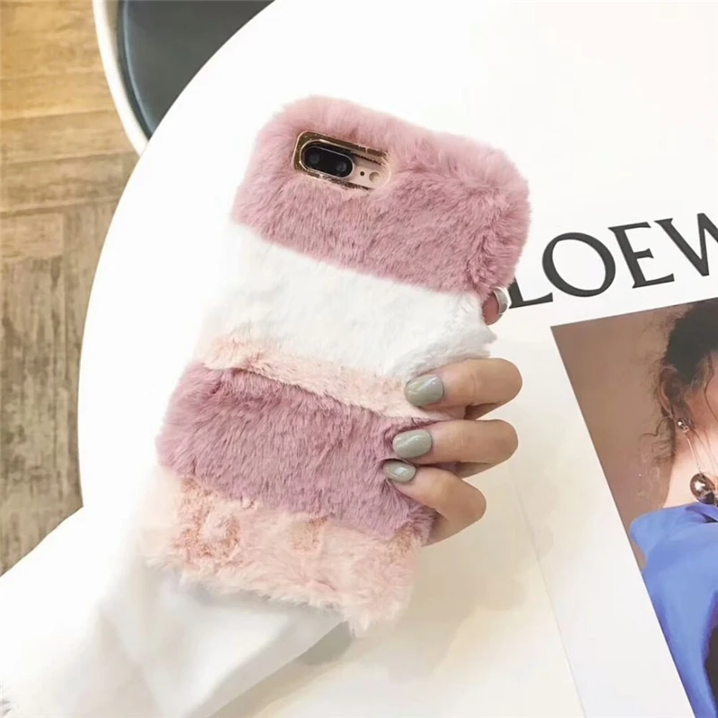 Роскошный теплый плюшевый чехол в полоску Capinha для Apple iPhone X 5 5S se 6 6splus 7 8 plus чехлы из