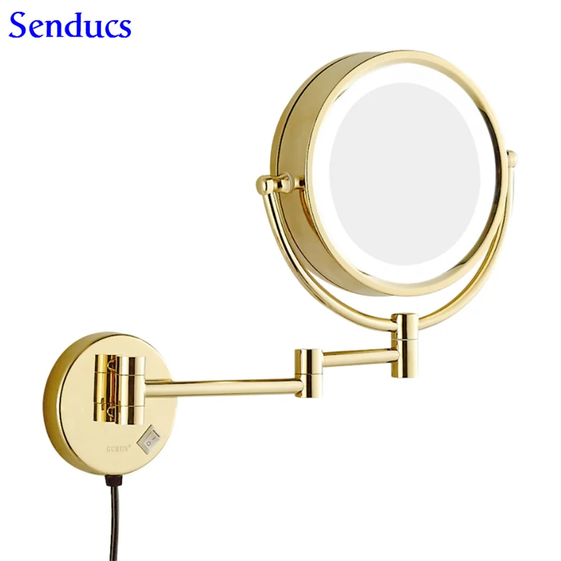 

Senducs Led Bathroom Mirrors Gold Bath Mirror With Quality Brass Bathroom Mirror 3x 5x 7x 10x Magnifying Mirror 8 Inch