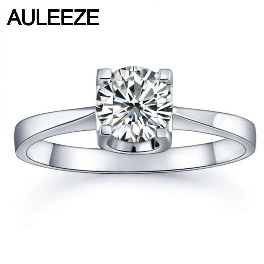 Classic Prong Setting 9K White Gold Engagement Rings For Women Round 1CT NSCD Simulated Diamond Solitaire Ring Wedding Jewelry | Украшения