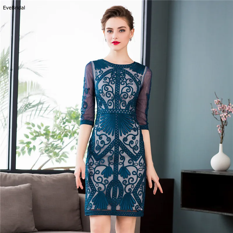 

Mermaid Lace Formal Mother Of The Bride Dress Outfits Above Knee Length Half Sleeve Mum Dress