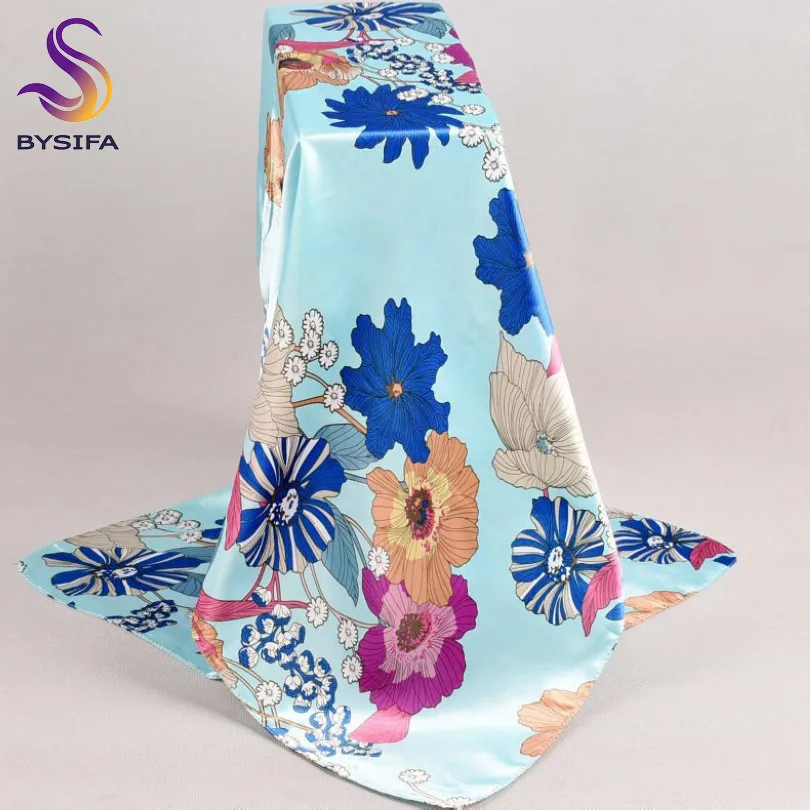 sky blue Lenco женский розовый Шелковый шарф с принтом, 90*90 см многоцветный сатин шарф шаль для дам, модный платок весенние шелковые шарфы - Цвет: sky blue