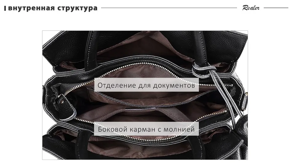 REALER натуральная кожа женская сумка на ремне, большая сумка женская с короткими ручками, сумка через плечо для женщин с кисточкой, женские сумки