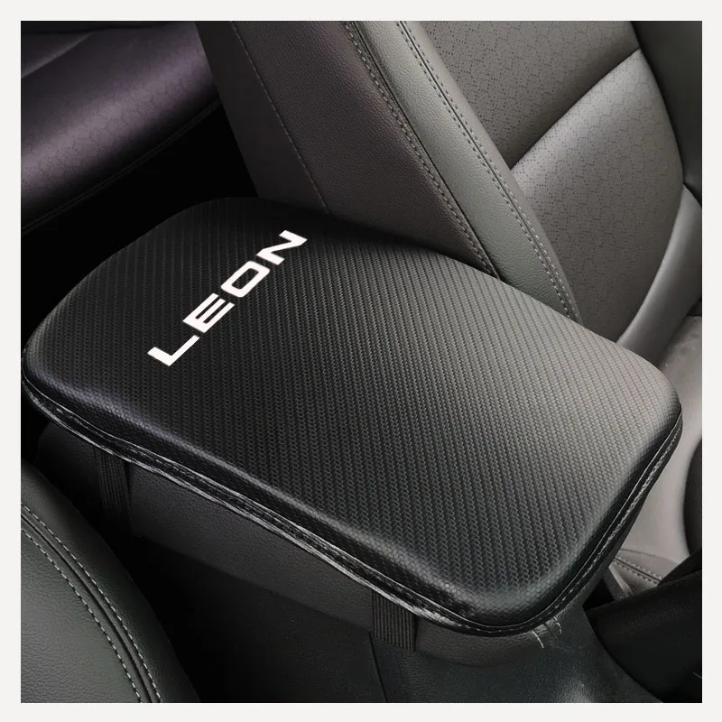 Carbon Fiber Texture Pu Leather Car Armrest Storage Protection Cushion For Seat Leon
