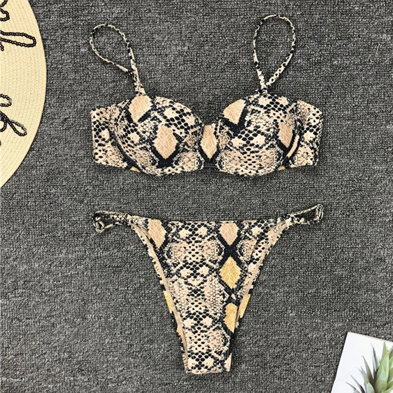 

String thong bikini set High cut swimsuit female Snake print bikini Push up swimwear women bathing suit Extreme summer bathers
