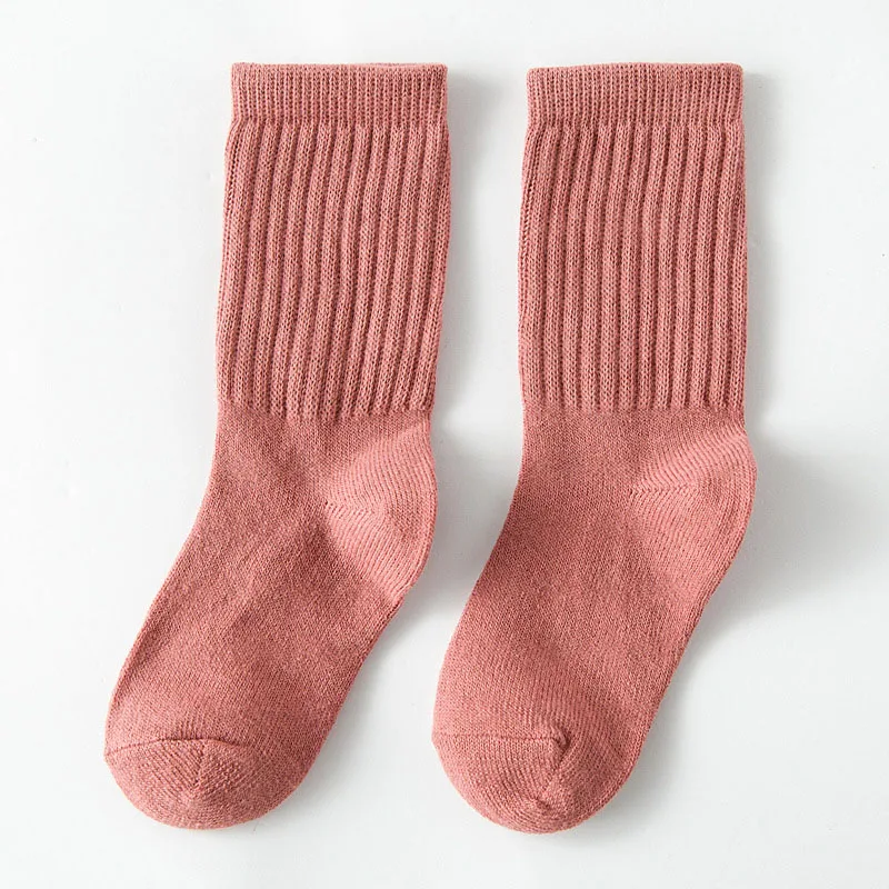 pink Модные трикотажные хлопковые носки для малышей теплые носки в Вертикальную Полоску Детские однотонные спортивные носки - Цвет: pink