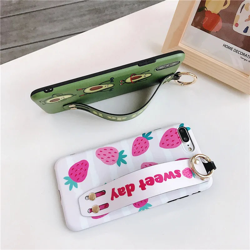 Ourdeals авокадо наручный ремешок чехол для телефона для iphone XS MAX XR X 8 7 6 6s plus IMD клубника кронштейн мягкий корпус задняя крышка Coque