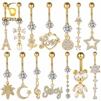 gold plated navel earring for women zircon charms pendant belly button piercing ring 14g surgical steel barbell body jewelry