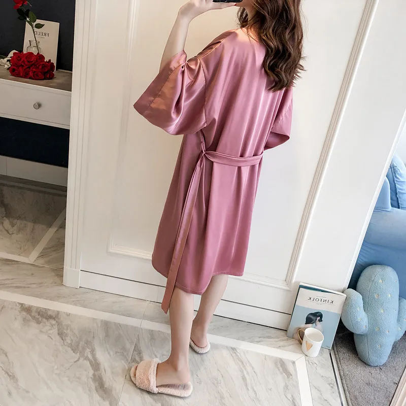 Кружевной сексуальный ночной халат Шелковый Атласный весенний банный осень