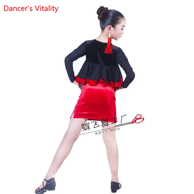 

Girls latin dance suits ballroom dance clothing Kid's/children competition costumes long sleeve stage performance suit set
