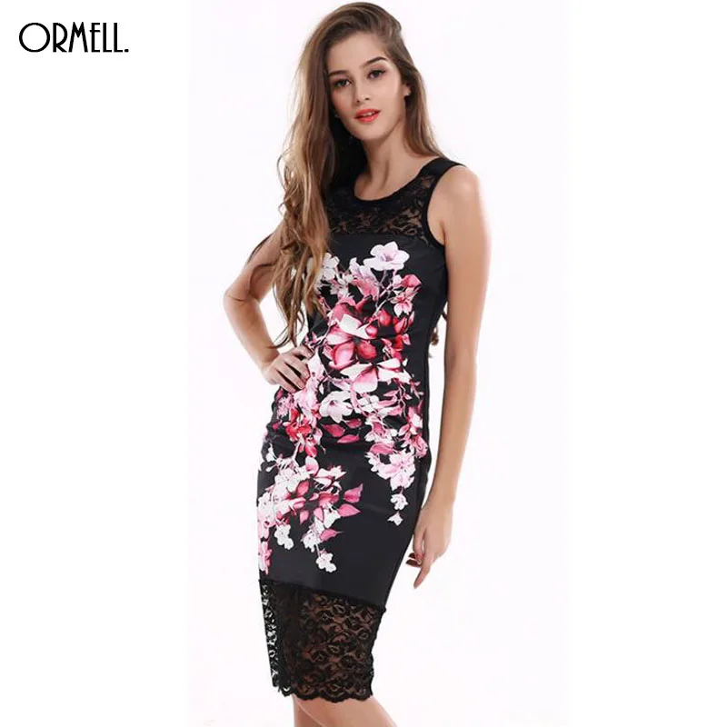 ORMELL 2016 Summer Fashion Women Dress Sexy Empire Streetwear Style Lace Flotal O Neck Knee Length Line Bodycon | Женская одежда
