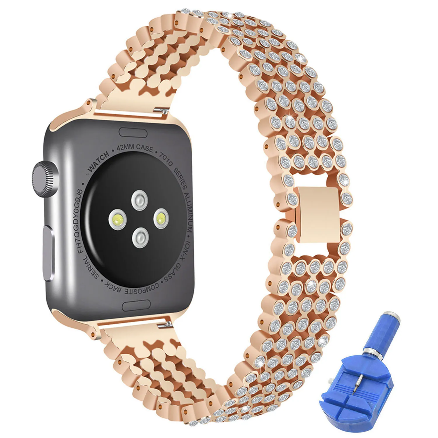 Роскошные бретель со стразами ремешок для наручных часов Apple Watch Series 5/4/3/2/1, 42 мм, 38 мм, версия кабель-браслет на запястье для наручных часов iWatch, 40/44 мм Apple Браслет для часов - Цвет ремешка: Rose Gold