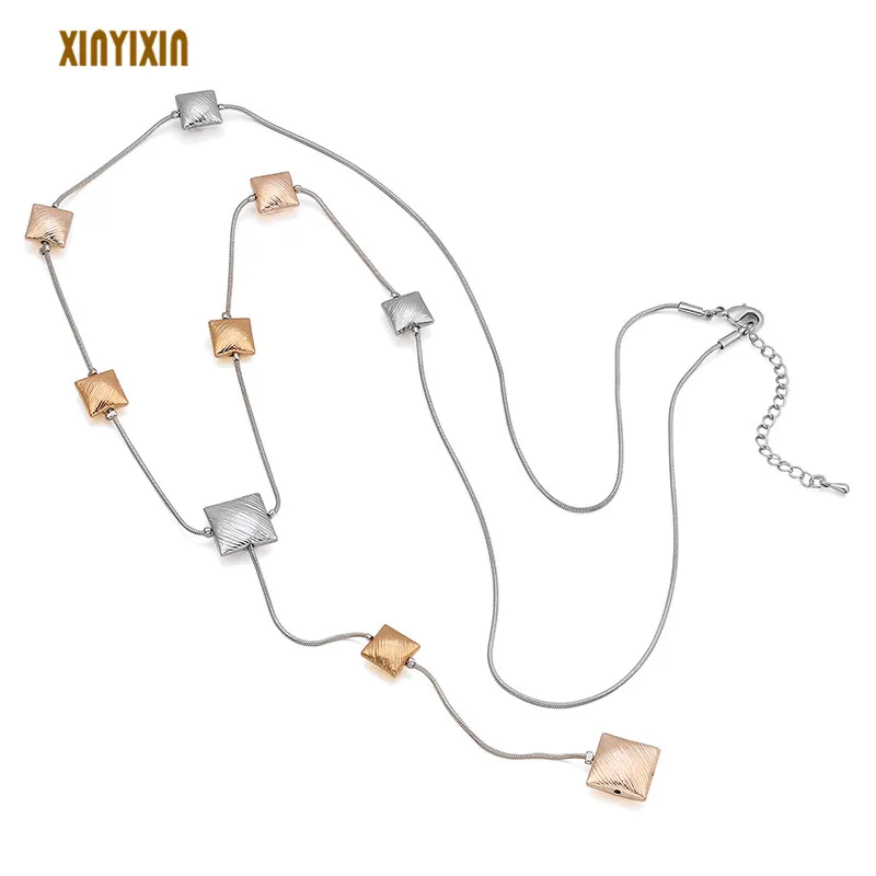 

Простое длинное ожерелье с квадратными бусинами и кисточкой для женщин, ожерелье с милыми геометрическими бусинами классического цвета, 2019...