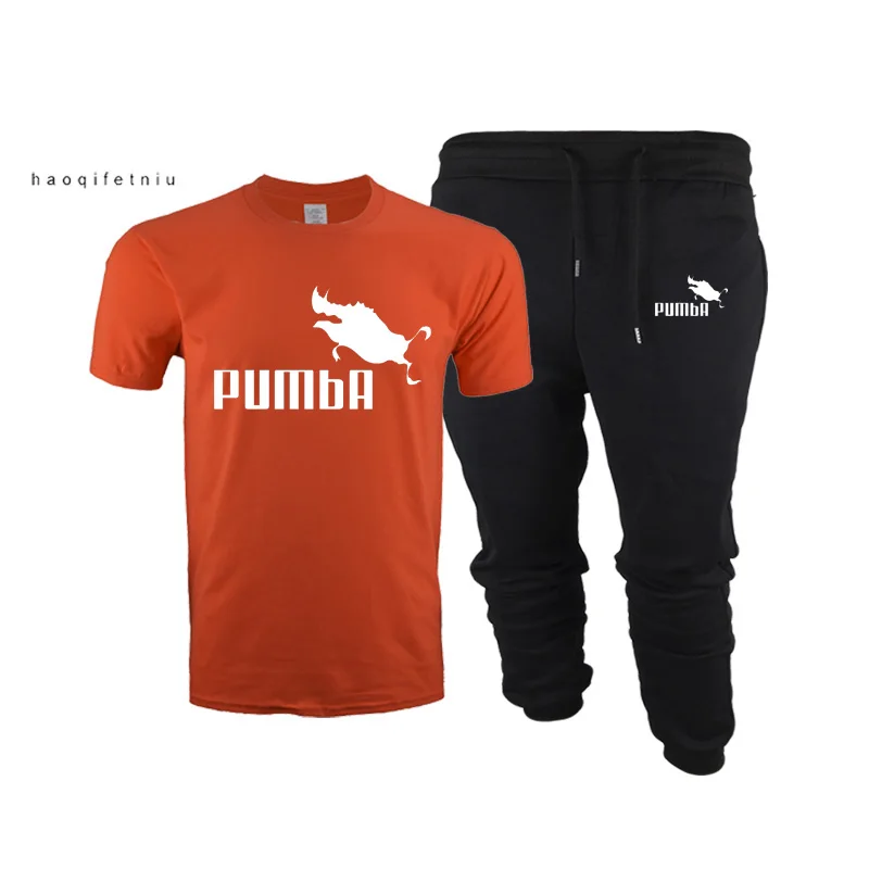 Забавная футболка, милые штаны+ футболка для мужчин, homme Pumba, мужские хлопковые топы с коротким рукавом, крутая футболка, летний Трикотажный костюм, модный