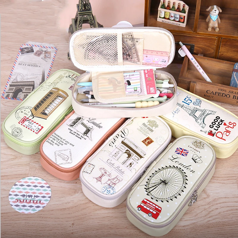 Корейский Творческий школьный Карандаш Чехол для девочек с пинтом Эйфелевой