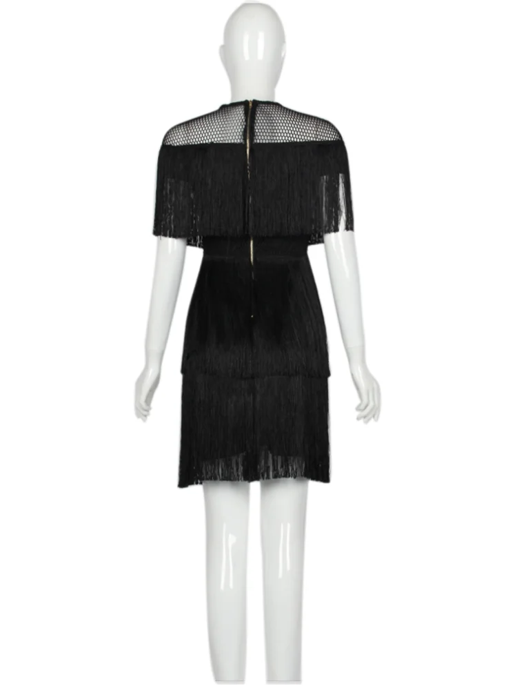Женское винтажное платье, летнее, с кисточками, многослойное, Vestido, вечерние, Клубная одежда, платья с бахромой, Пляжное, Сетчатое, обтягивающее, модное, Дамское, однотонное, миди платье