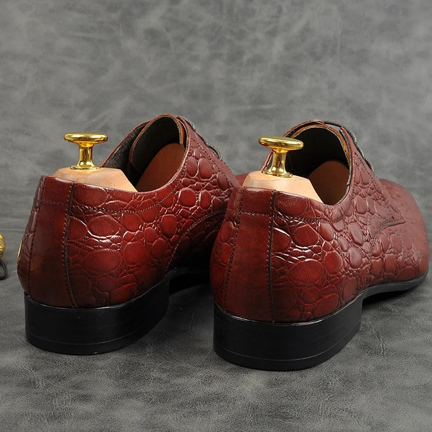 

Luxury Designer Pattern Handmade Formal Dress Mens Derby Oxford Shoes Patent Leather Pointed Toe Wedding Party Flats AM226