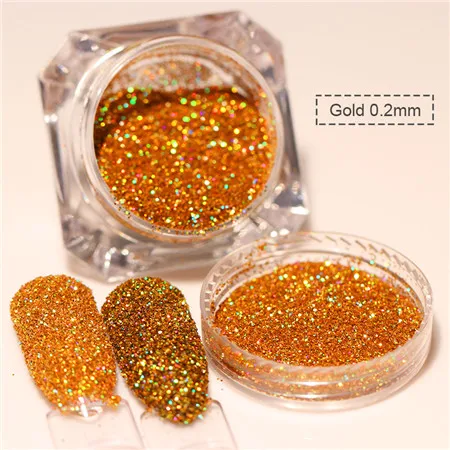 Gold 0.2mm Голографический блестящий для ногтей косметическая пудра Блестки для дизайн ногтей голографический лазер порошок пыль цветной глиттер Блестящий Маникюр украшения 1,8 г/кор - Цвет: Gold 0.2mm