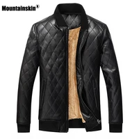 mountainskin winter mens leather jackets thermal thick pu coat male fleece jacket motorcycle outwear mens brand clothing sa559