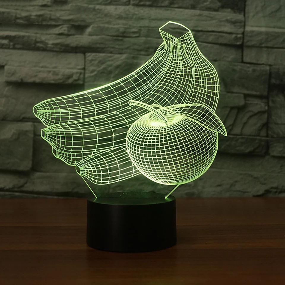 7 Цвет Сменные 3D банан Apple моделирование Дистанционное Управление светодиодный