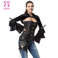 sexy victorian black ruffles satin long flare sleeve gothic women bolero jacket outwear steampunk corset burlesque accessories