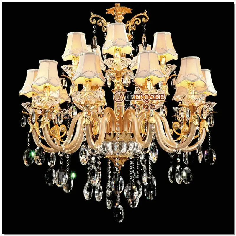 

European Golden Crystal Chandelier Glass Arms Cristal Lustres for living room Crystal Lamp with Fabric Lampshades MD88006