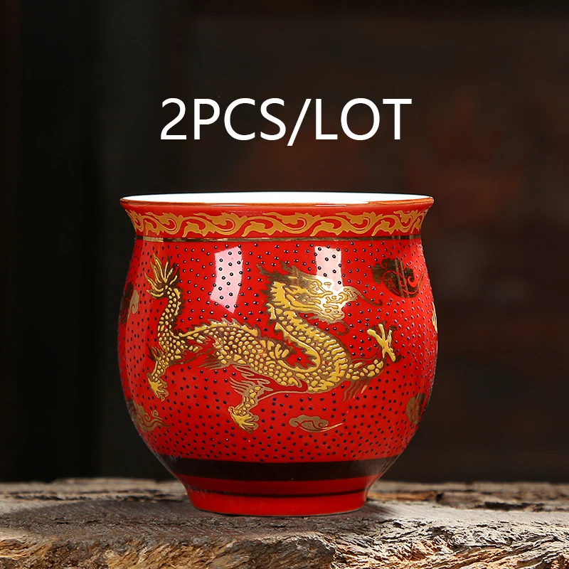 H 2PCS 2 шт./лот, двухслойная термостойкая чайная чашка, керамическая фарфоровая посуда для напитков, чайная посуда/Офисная чайная церемония, кружка для воды - Цвет: H 2PCS