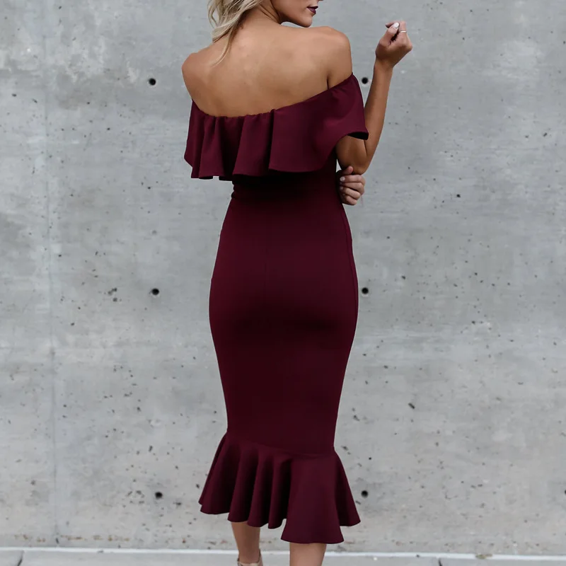 Uigurgal 2019 Summer Women Dress Off the Shoulder Slash-neck Fishtail Sexy Elegant Ladies | Женская одежда